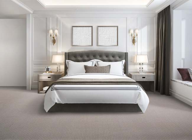 grey carpet in bedroom with modern luxury decor