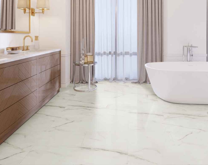 stone look luxury vinyl flooring installation in bathroom