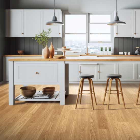 wood look laminate flooring in kitchen installation