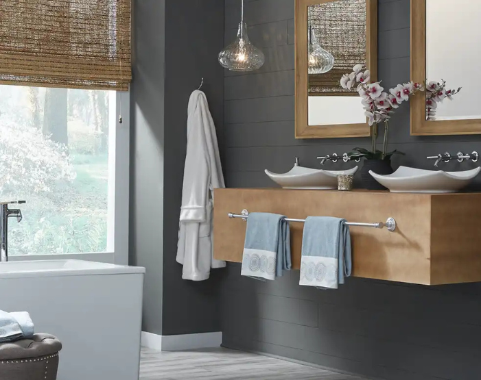 window treatments in bathroom natural roman shades