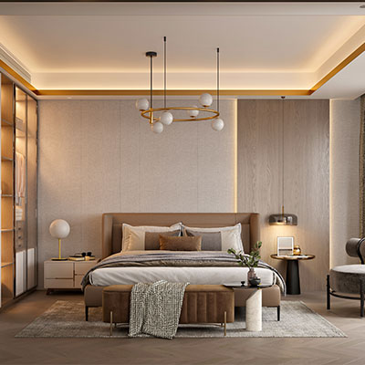 wood look flooring and area rug in bedroom